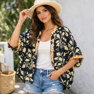 Creme Boheme Boho Kimono Blouse Free Size Cotton Beach Cover Up Top